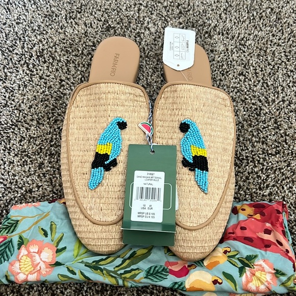 FARM Rio Shoes - Farm Rio Sand Macaw Artisanal Loafer Mule